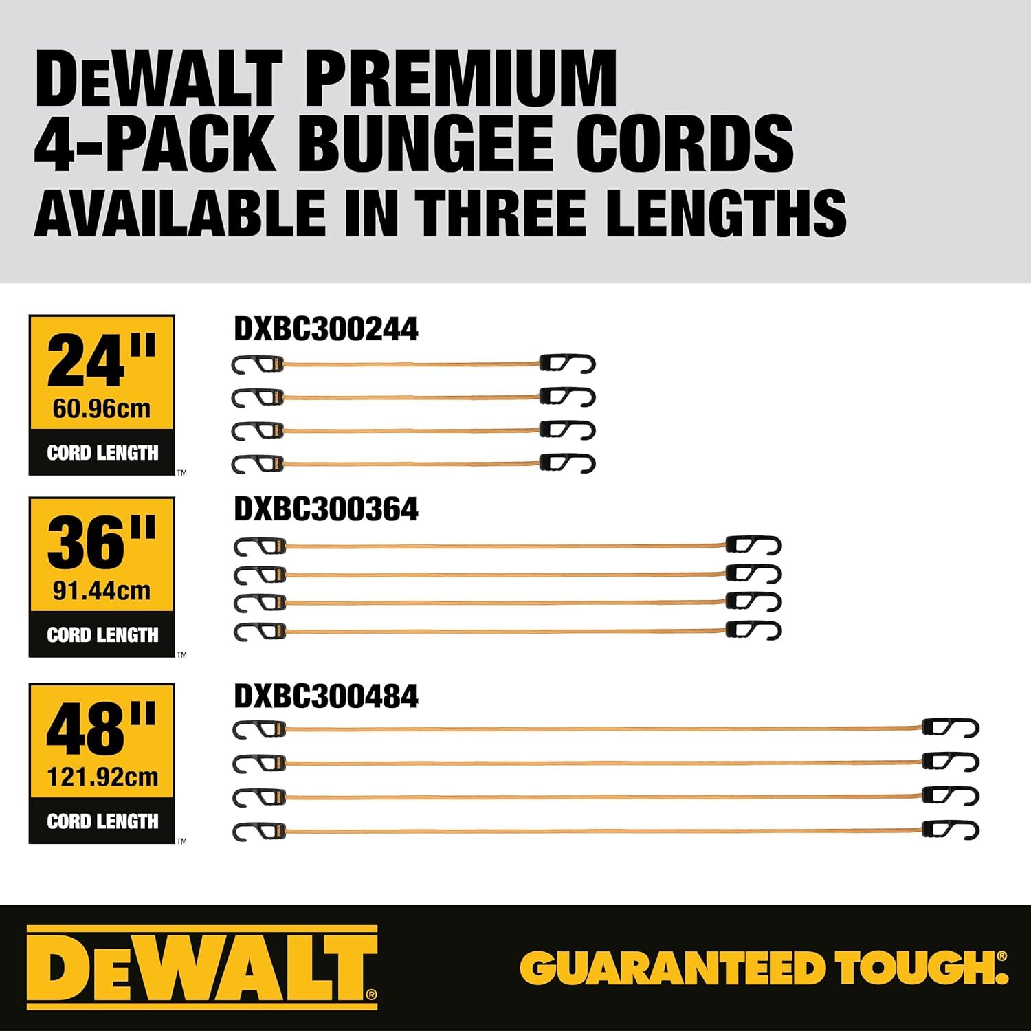 DeWalt Heavy Duty Bungee Cords, 48-In, 4-Pk