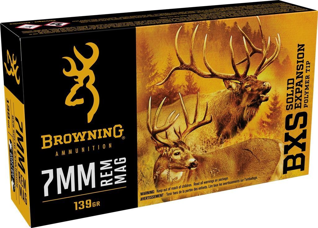 Browning 7mm Rem Mag, 138 Grain BXS Solid Expansion Rifle Ammo, 20-Rd