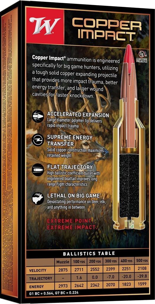 Winchester Copper Impact 6.8 Western, 162 Grain Copper Extreme Point Rifle Ammo, 20-Rd