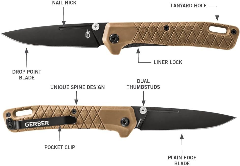 Gerber Gear Zilch Coyote Brown Clip Folding Pocket Knife, 3.1-In