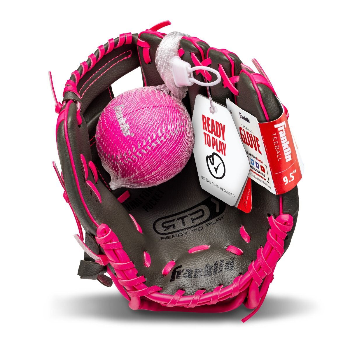 Franklin Sports RTP Performance Graphite/Pink T-Ball Right Handed Feilding Glove & Ball