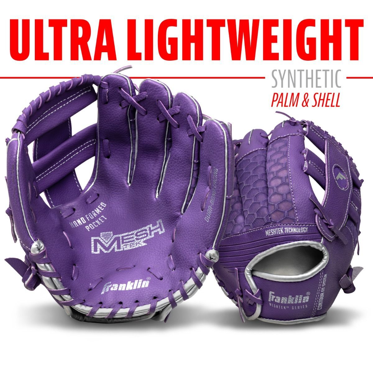 Franklin Sports Meshtek Series Purple Right Hand Throw T-Ball Fielding Glove, 9 1/2-In