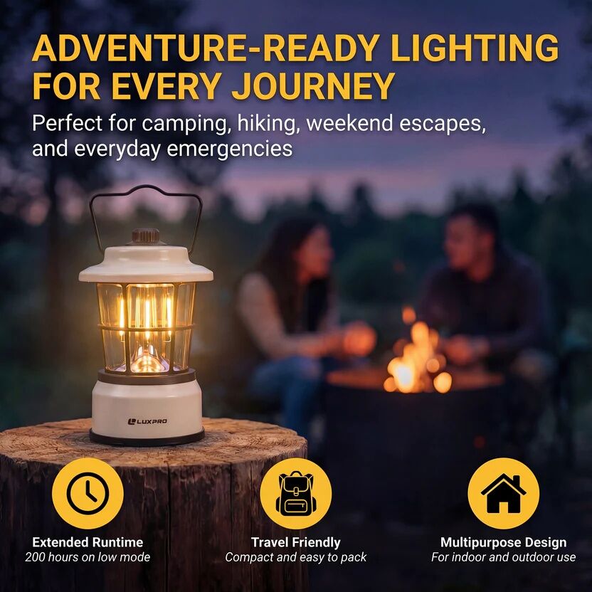 LUXPRO LP1535 Black Retro LED Lantern, 265 Lumen