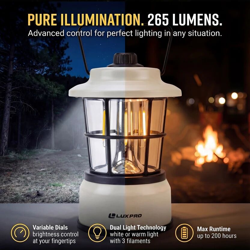 LUXPRO LP1535 Black Retro LED Lantern, 265 Lumen