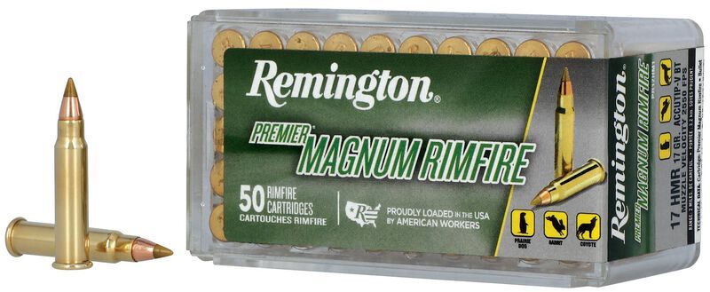Remington Premier Magnum Rimfire .17 HMR, 17 Grain AccuTip-V Rifle Ammo, 50-Rd