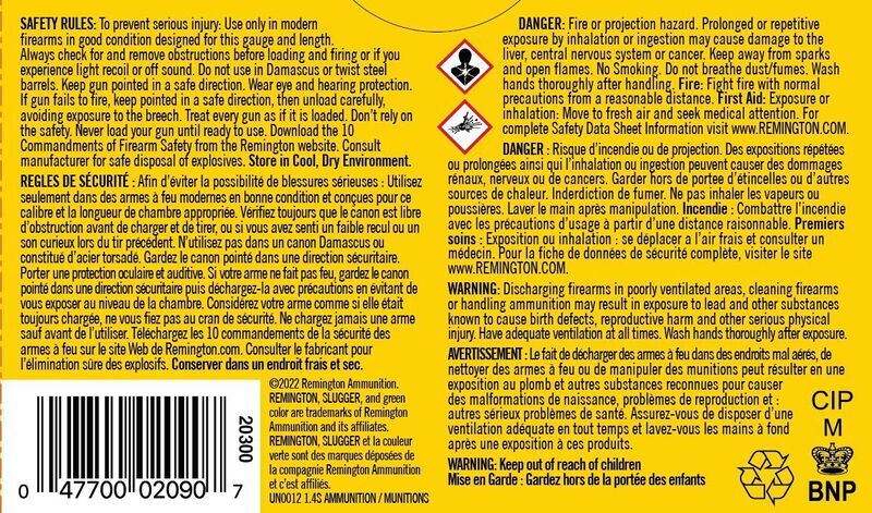 Remington Slugger 12 Gauge 2 3/4" Lead Rifled Slug, 438 Grain, 5-Rd