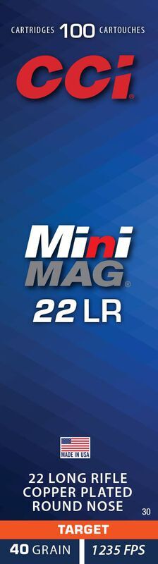 CCI Target Mini-Mag .22 LR, 40 Grain Copper Plated Round Nose Rifle Ammo, 100-Rd