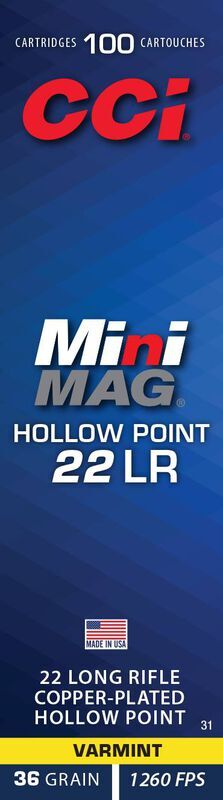 CCI Target Mini-Mag .22 LR, 36 Grain Copper Plated Hollow Point Rifle Ammo, 100-Rd
