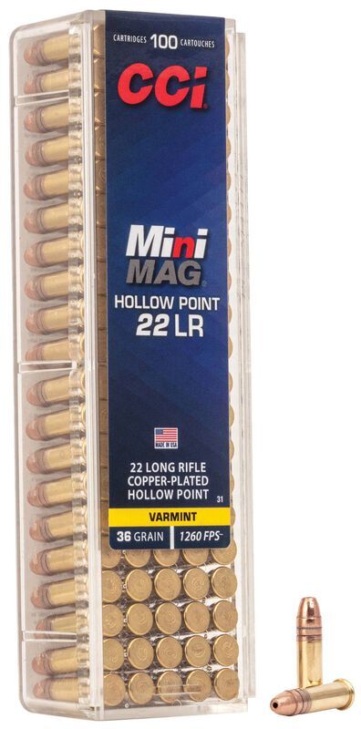 CCI Target Mini-Mag .22 LR, 36 Grain Copper Plated Hollow Point Rifle Ammo, 100-Rd