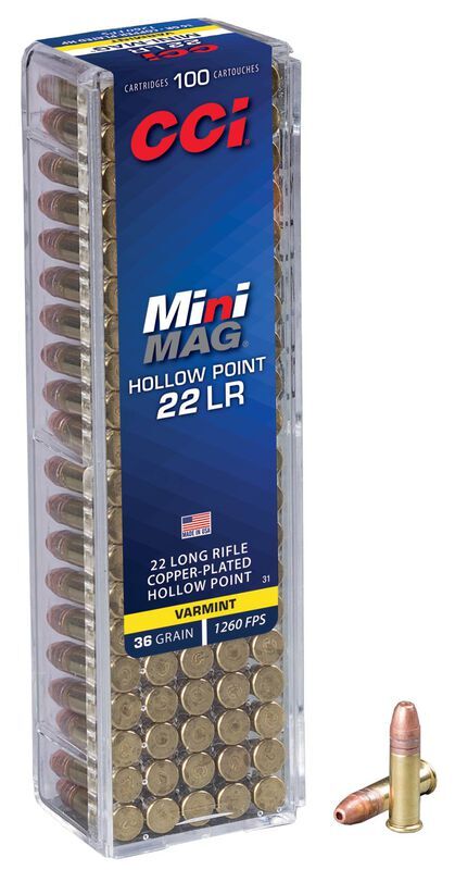 CCI Target Mini-Mag .22 LR, 36 Grain Copper Plated Hollow Point Rifle Ammo, 100-Rd