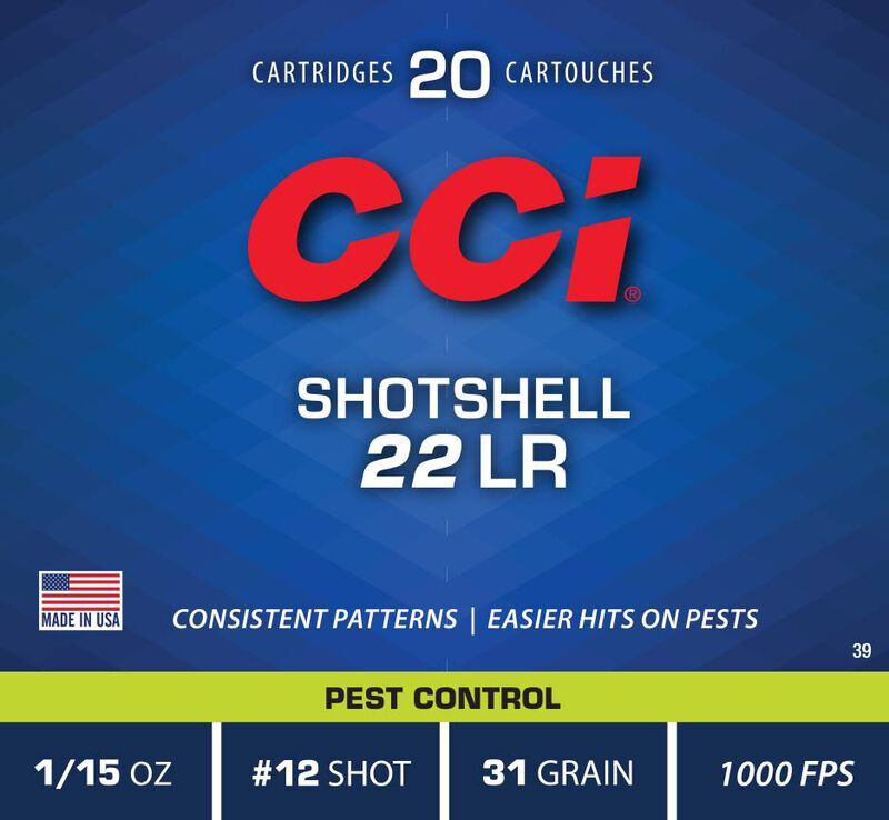 CCI Pest Control Rimfire Shotshell .22 LR, 31 Grain #12 Shot Rifle Ammo, 20-Rd