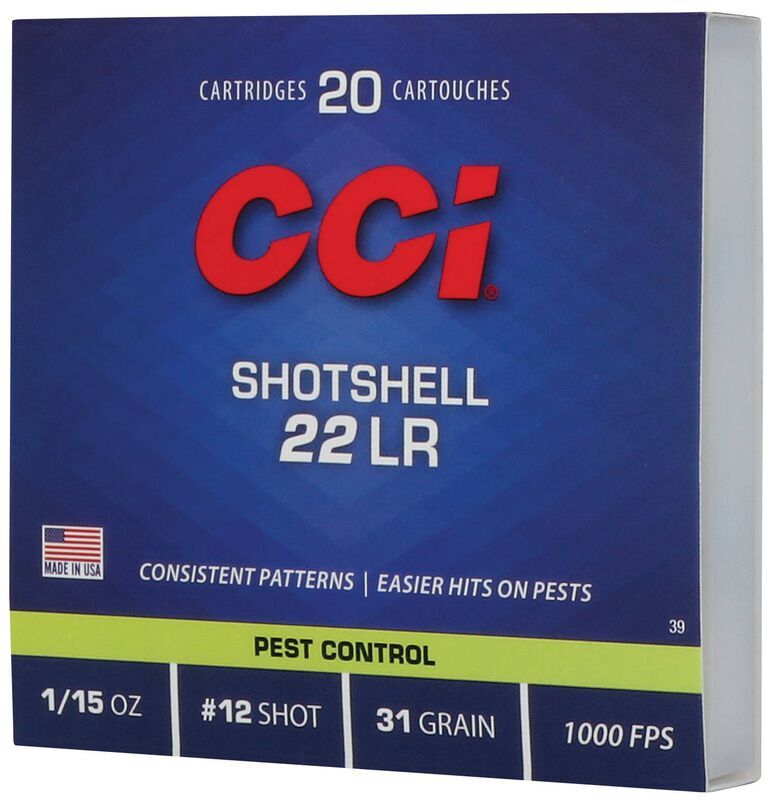CCI Pest Control Rimfire Shotshell .22 LR, 31 Grain #12 Shot Rifle Ammo, 20-Rd