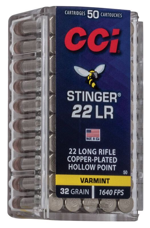 CCI Stinger .22 LR, 32 Grain Copper Plated Hollow Point Rifle Ammo, 50-Rd