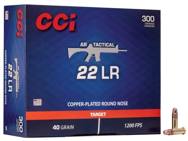CCI AR Tactical .22 LR, 40 Grain Coper Plated Round Nose Rifle Ammo, 300-Rd