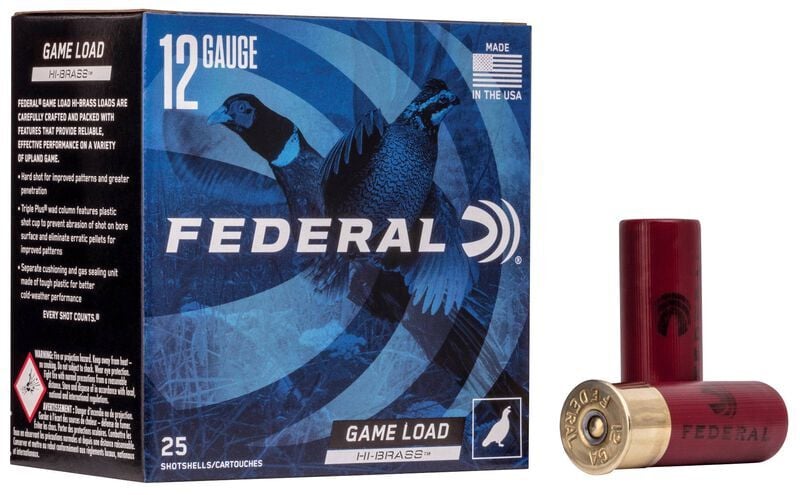 Federal Game Load Upland Hi-Brass, 12 Gauge, 6 Shot, 2-3/4 in, 1 1/4 oz Shotshell, 25-Rd
