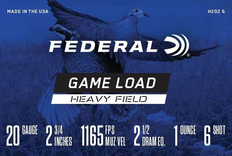 Federal Game Load Upland Heavy Field 20 Gauge 2 3/4" #6 Shot, 1-Oz, 25-Rd