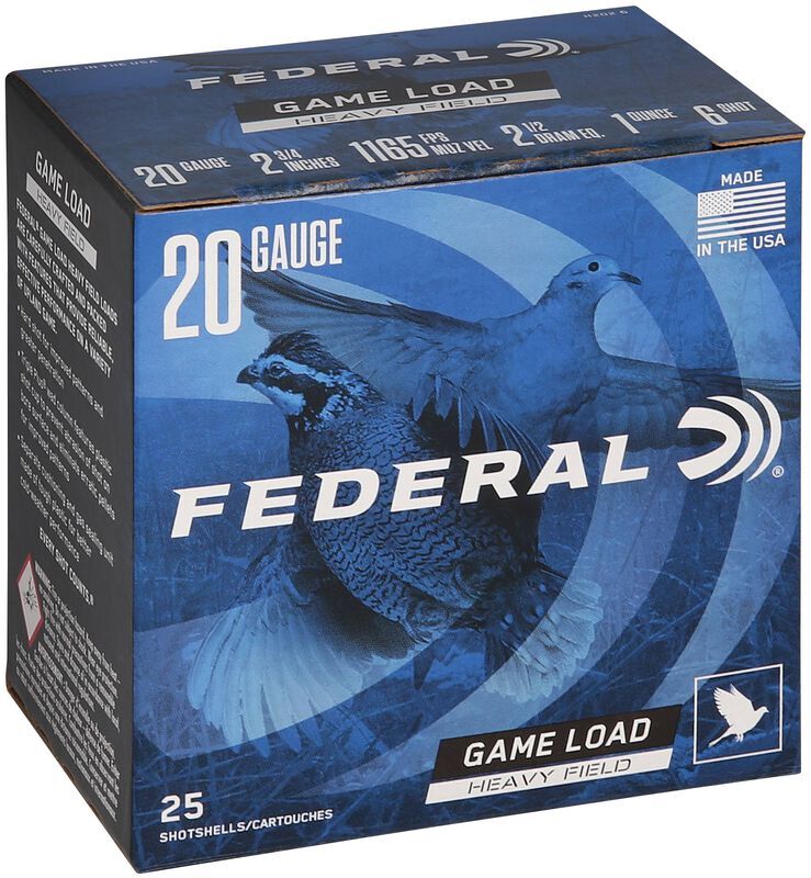 Federal Game Load Upland Heavy Field 20 Gauge 2 3/4" #6 Shot, 1-Oz, 25-Rd