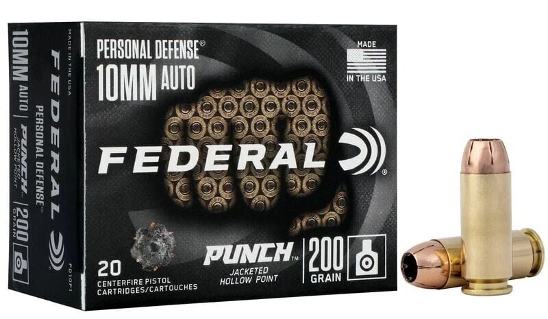Federal Personal Defense Punch 10mm Auto, 200-Grain Jacketed Hollow Point Pistol Ammo, 20-Rd