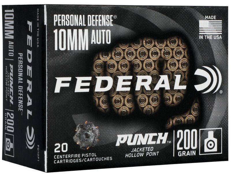 Federal Personal Defense Punch 10mm Auto, 200-Grain Jacketed Hollow Point Pistol Ammo, 20-Rd