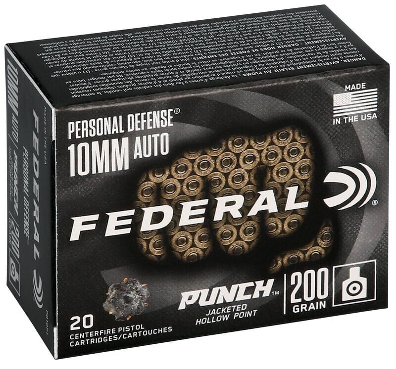 Federal Personal Defense Punch 10mm Auto, 200-Grain Jacketed Hollow Point Pistol Ammo, 20-Rd