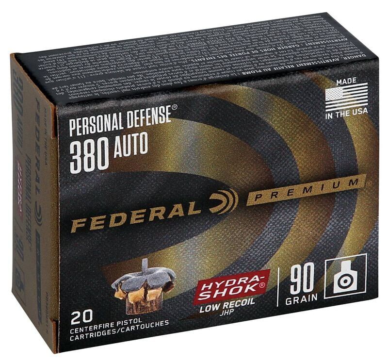 Federal Personal Defense Hydra-Shok .380 Auto, 90 Grain Hydra-Shok JHP Low Recoil Ammo, 20-Rd