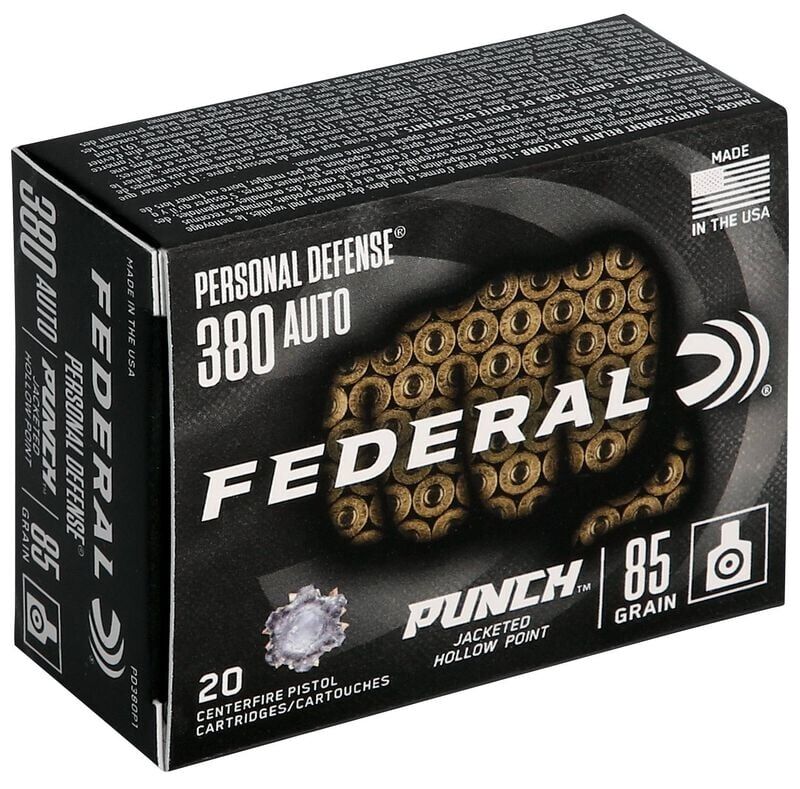 Federal Personal Defense Punch .380 Auto, 85 Grain Jacketed Hollow Point Ammo, 20-Rd