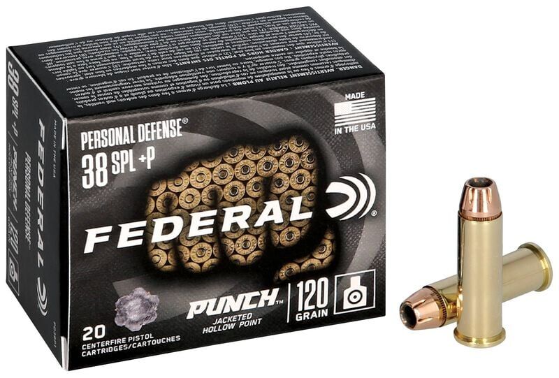 Federal Personal Defense Punch .38 Special +P, 120 Grain Jacketed Hollow Point Pistol Ammo, 20-Rd