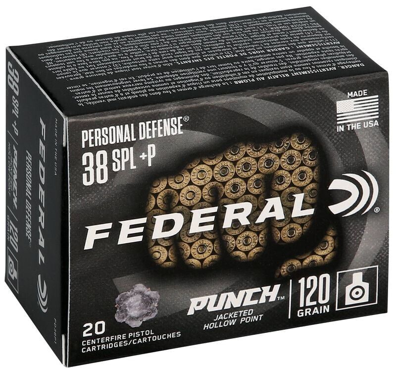 Federal Personal Defense Punch .38 Special +P, 120 Grain Jacketed Hollow Point Pistol Ammo, 20-Rd