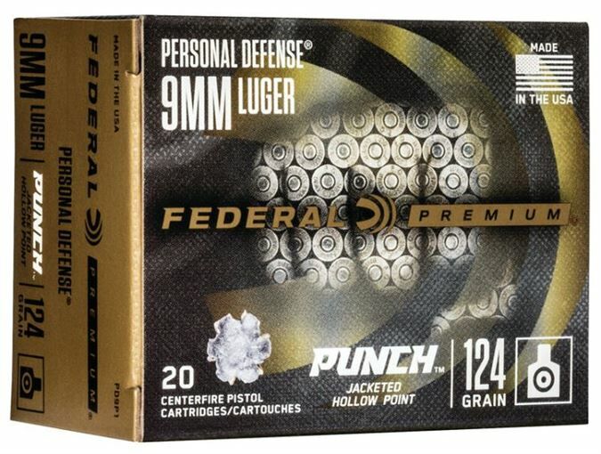 Federal Personal Defense Punch 9mm, 124 Grain Jacketed Hollow Point Pistol Ammo, 20-Rd
