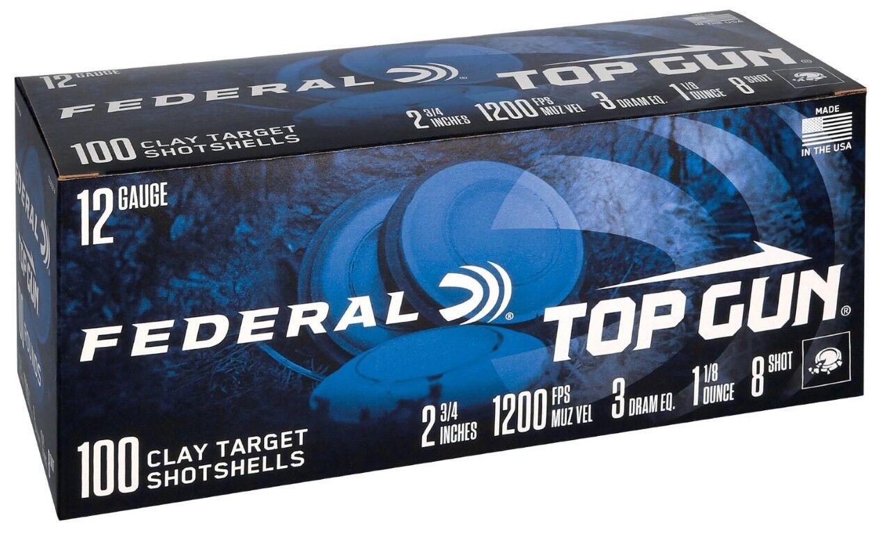 Federal Top Gun 12 Gauge 2 3/4", #8 Shot, 1 1/8 oz., 100 rd.