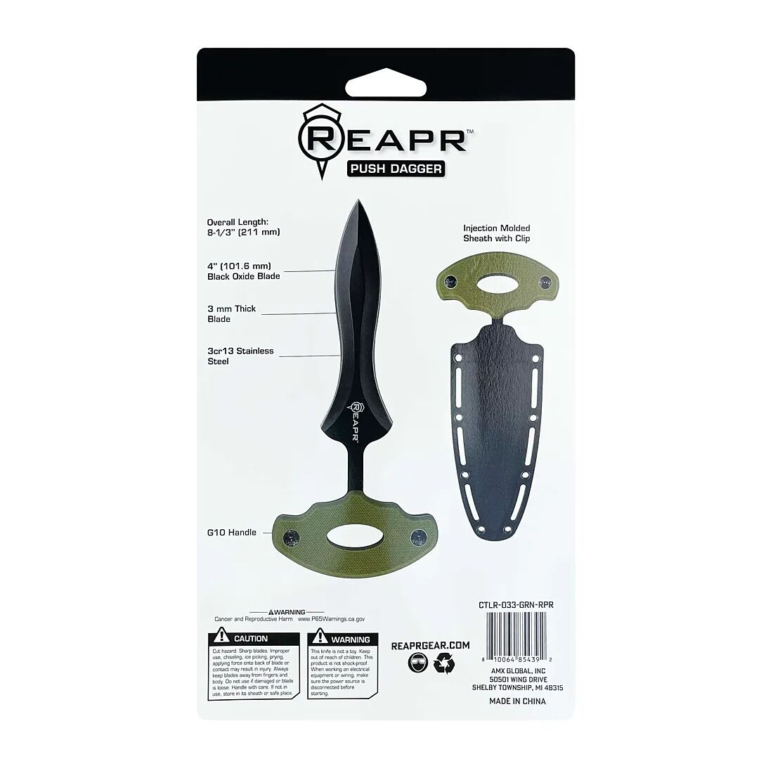 Reapr Fixed Blade Push Dagger, 4-In
