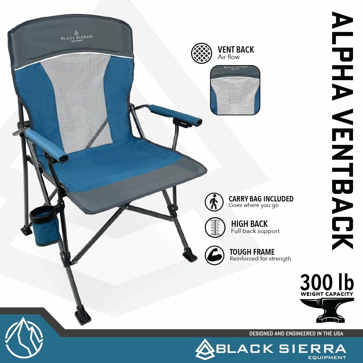 Black Sierra Alpha Hard Arm Camping Chair in Blue