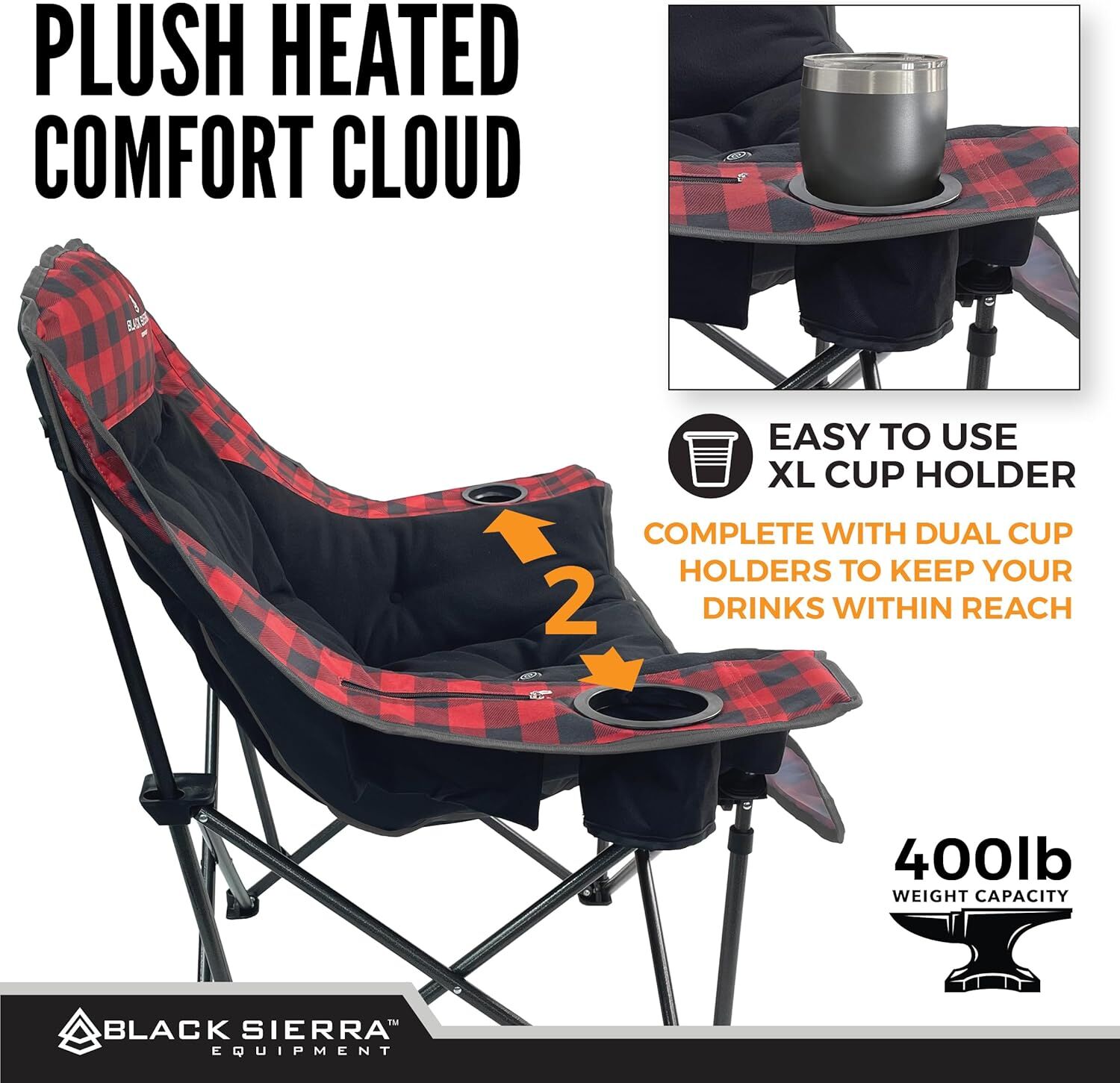 Black Sierra Heated Cloud Red Camp Chair