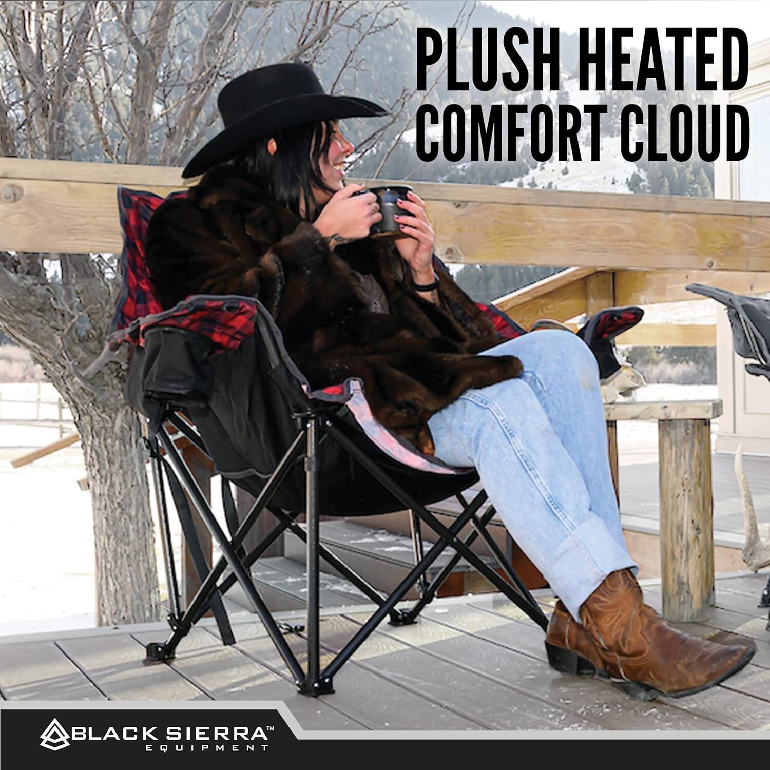 Black Sierra Heated Cloud Red Camp Chair