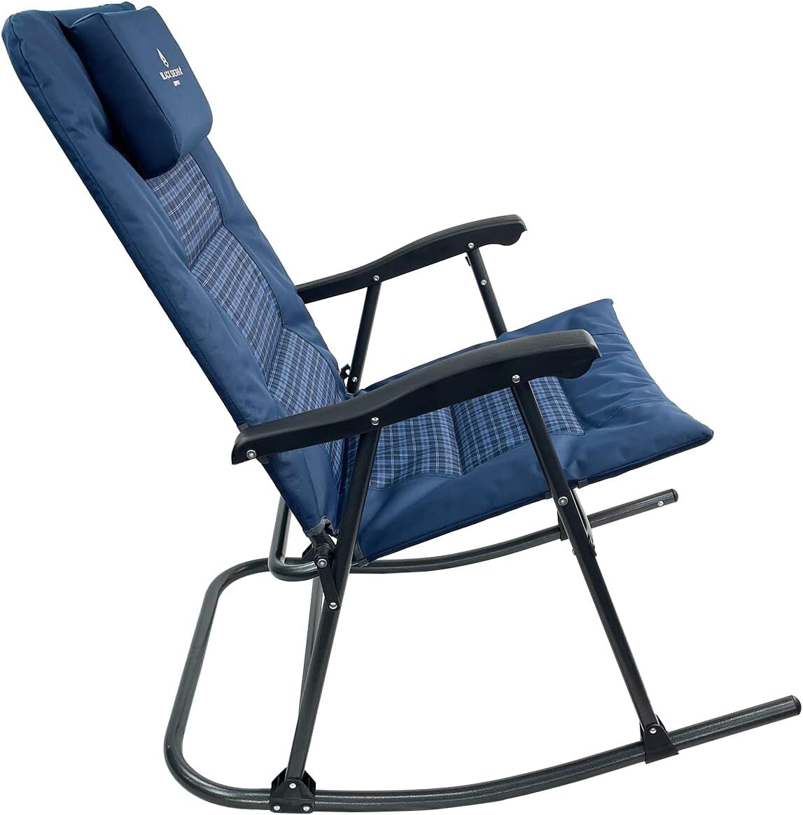 Black Sierra High Back Blue Plaid XL Oversize Folding Rocking Chair