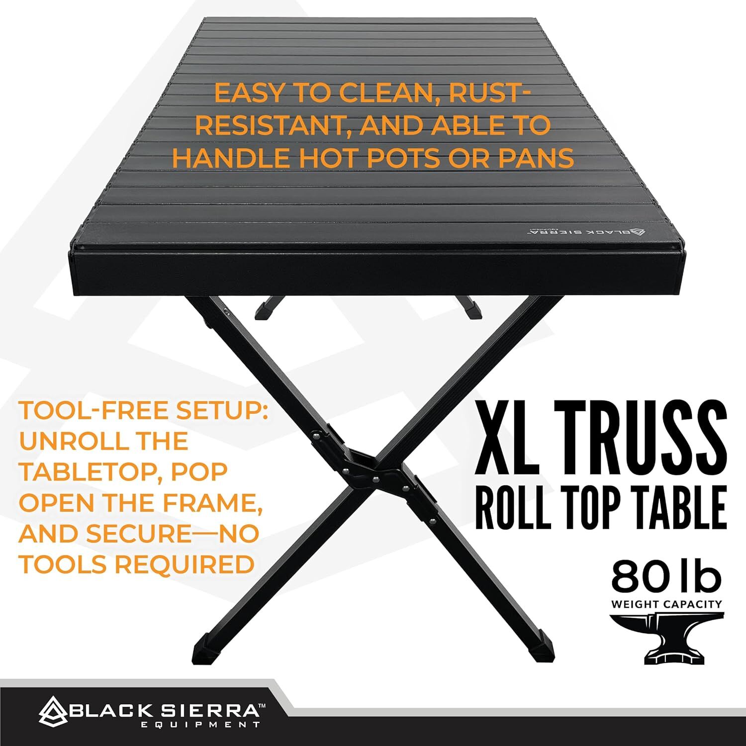 Black Sierra Extra Large Truss Roll Top Table, 44 1/2-In x 28-In x 28-In