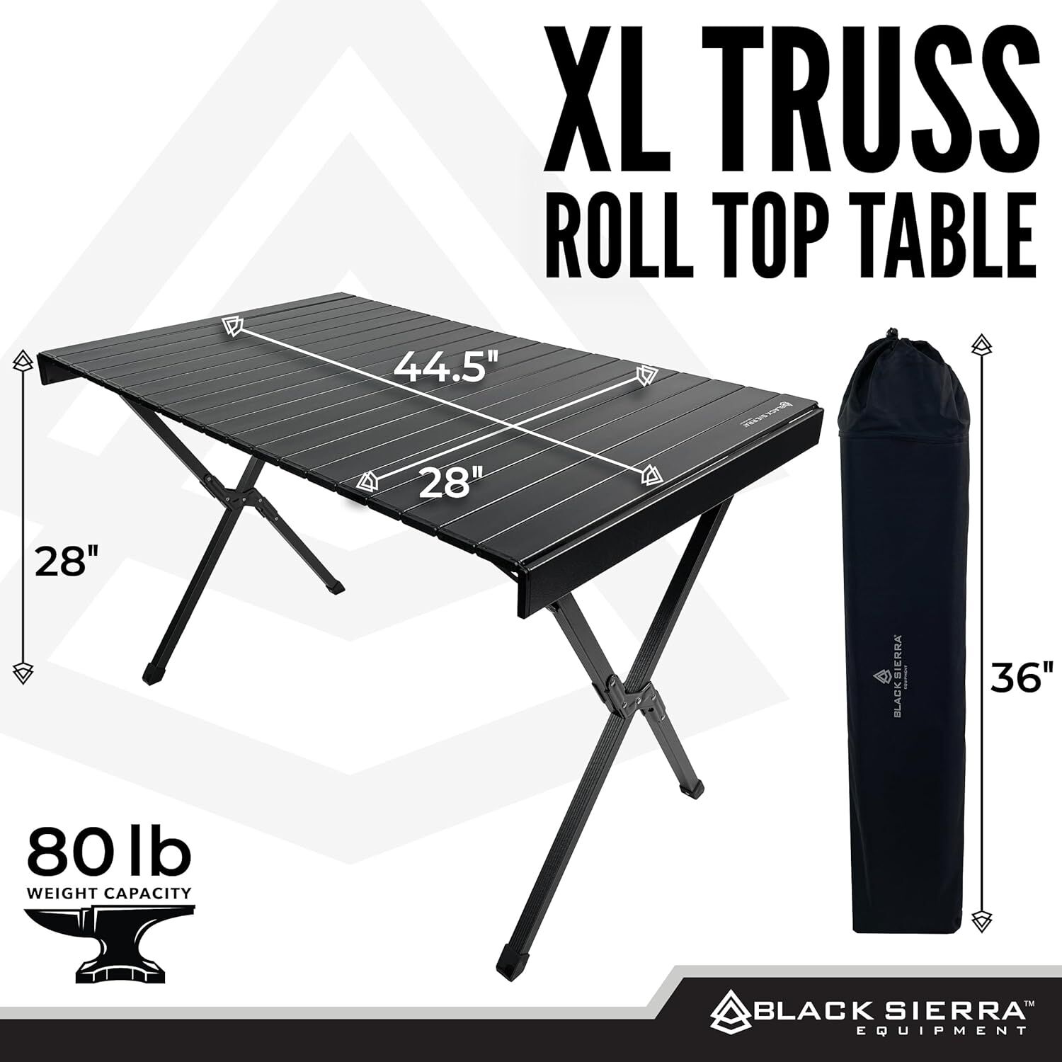 Black Sierra Extra Large Truss Roll Top Table, 44 1/2-In x 28-In x 28-In