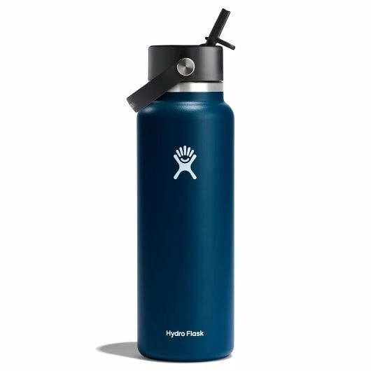 Hydro Flask Wide Mouth with Flex Straw Cap Indigo Water Bottle, 40-Oz