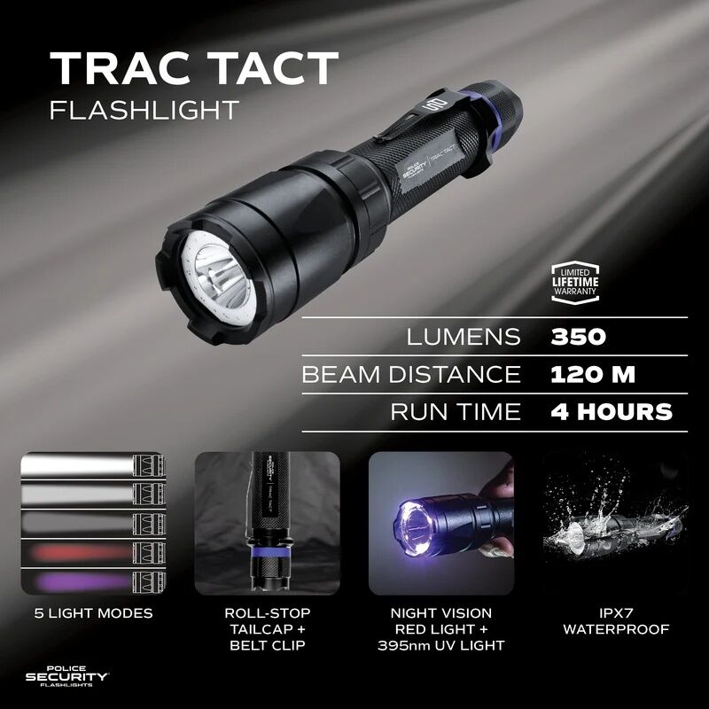 Police Security Flashlights Trac Tact 350 Lumen LED Flashlight With UV