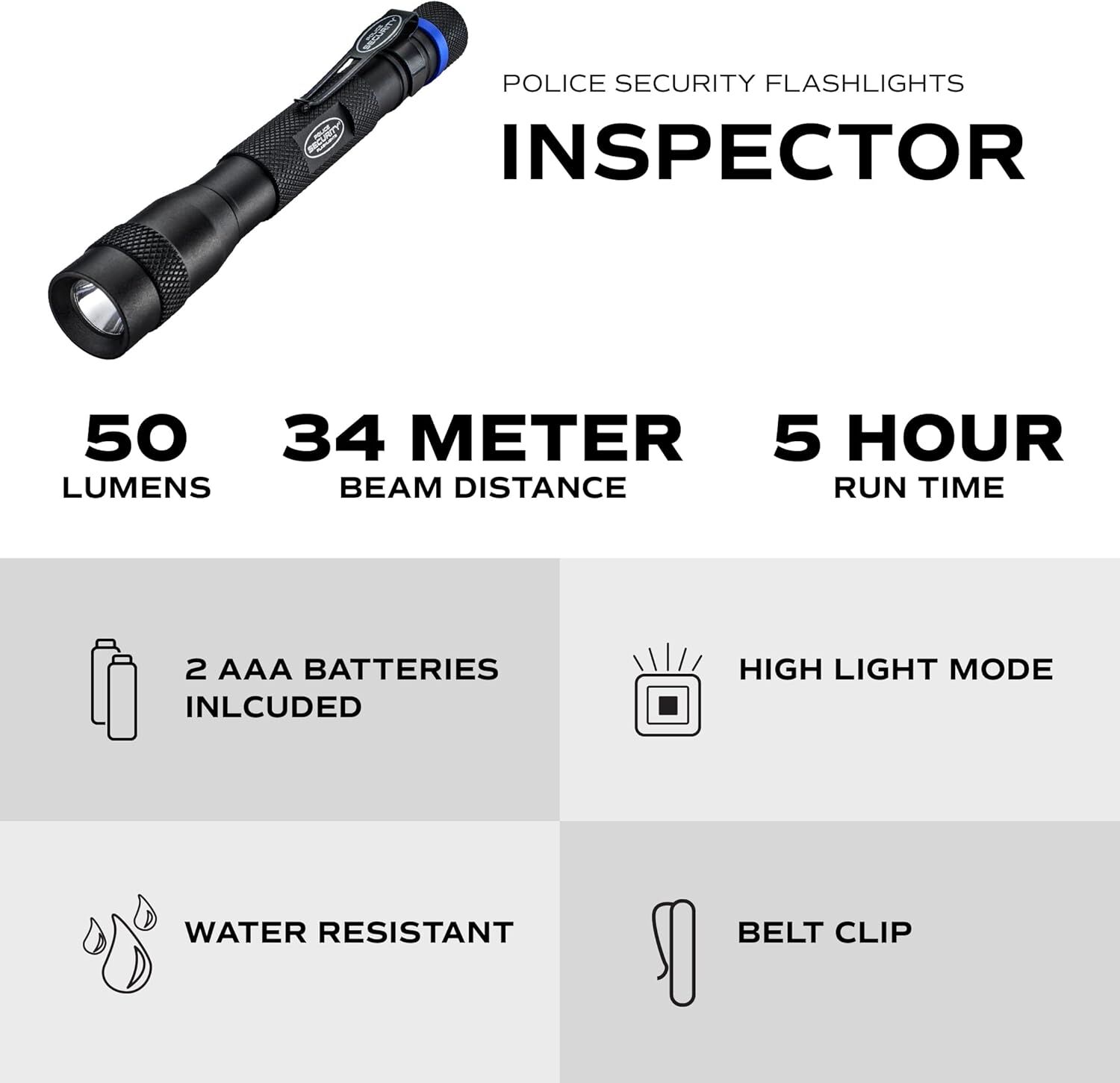Police Security Flashlights Compact Inspector 50 Lumen Flashlight