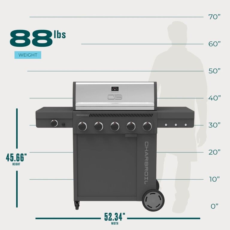 Charbroil Grey Performance Series FlavorMax 5 Burner Gas Grill Cabinet with Side Burner