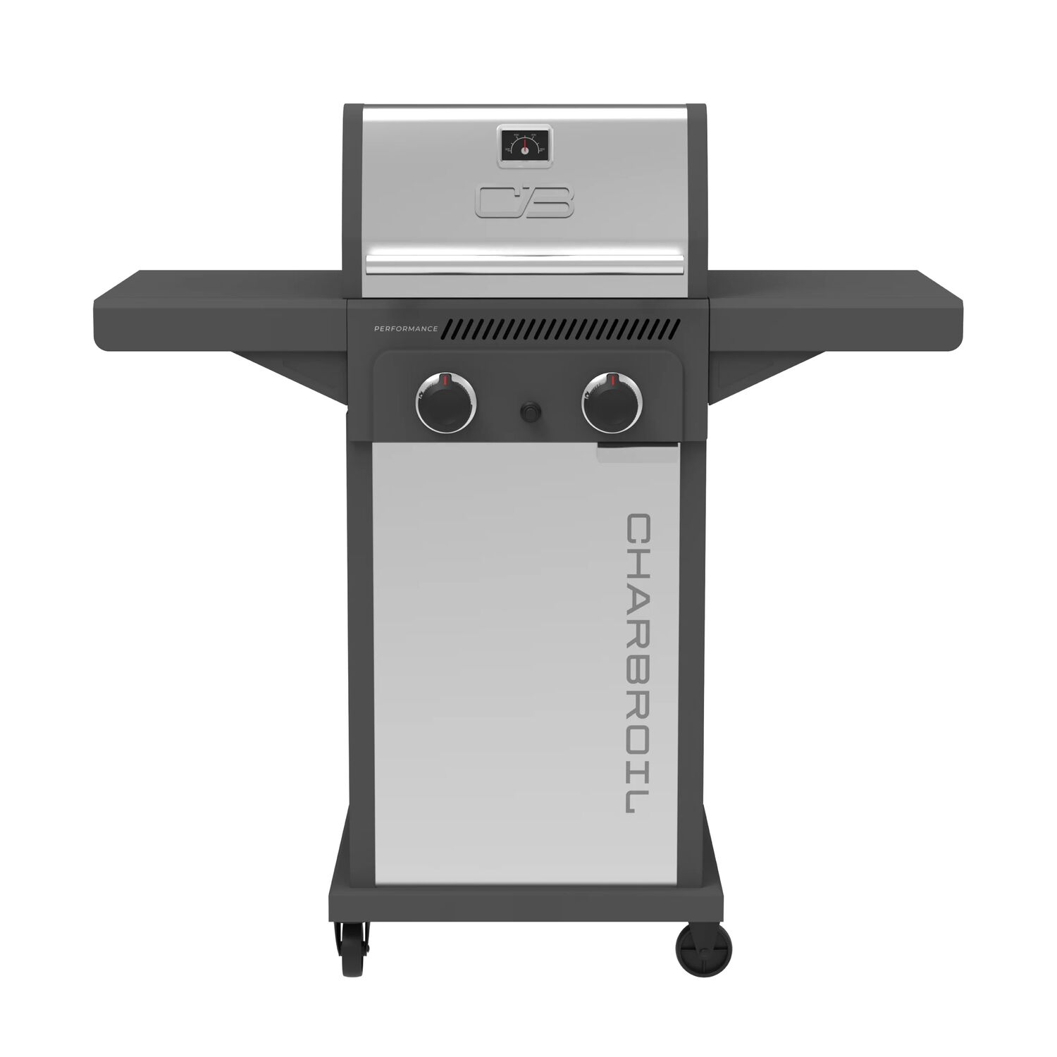 Charbroil Grey Stainless Performance Series FlavorMax 2 Burner Gas Grill with Foldable Side Shelves