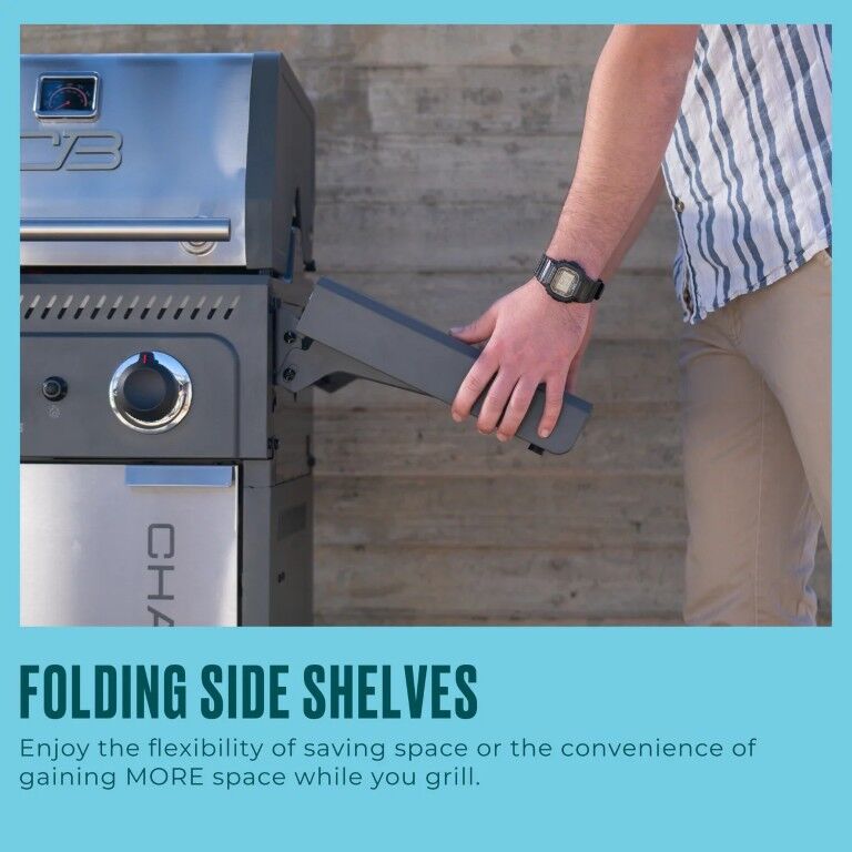 Charbroil Grey Stainless Performance Series FlavorMax 2 Burner Gas Grill with Foldable Side Shelves