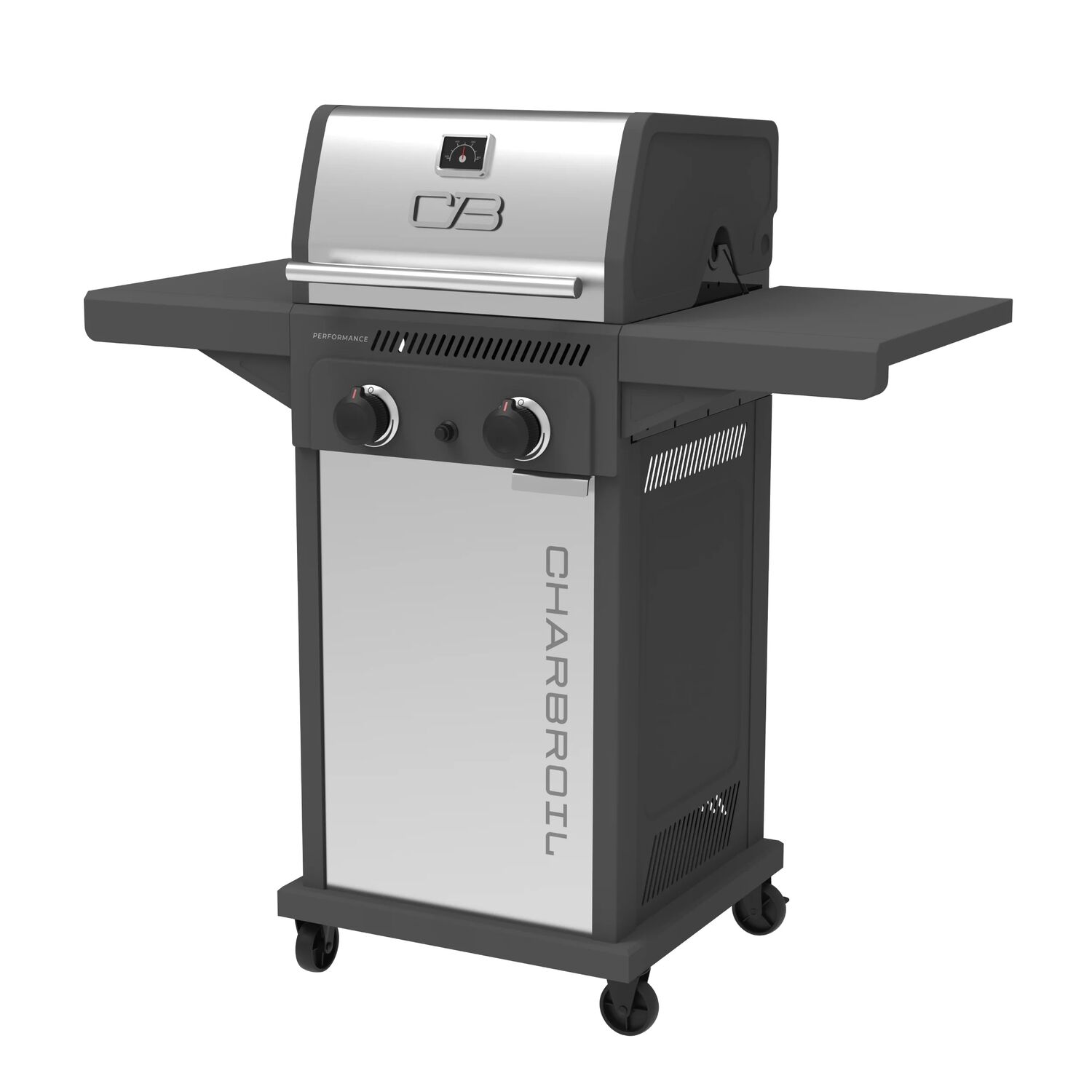 Charbroil Grey Stainless Performance Series FlavorMax 2 Burner Gas Grill with Foldable Side Shelves