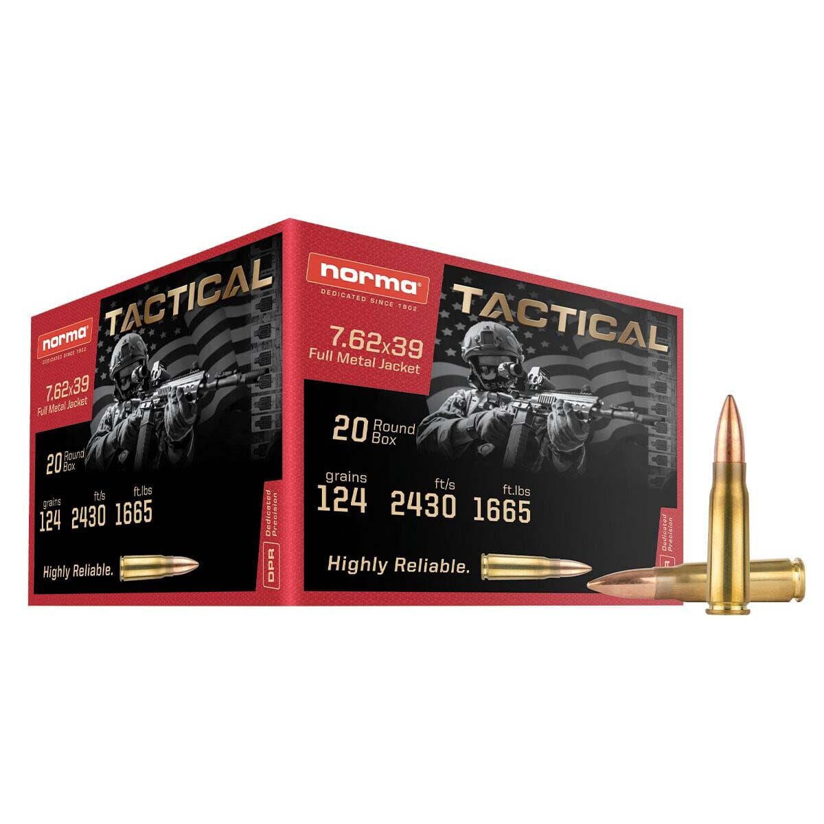 Norma Tactical 7.62 x 39mm, 124 Grain FMJ, 20-Rd