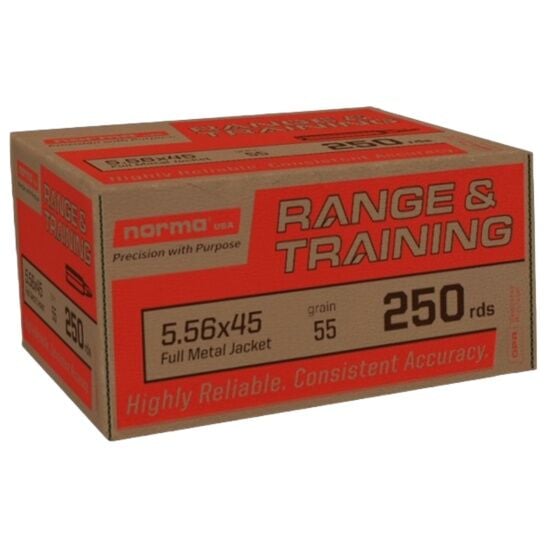 Norma 5.56x45 55 Grain FMJ Rifle Ammo, 250 rd.