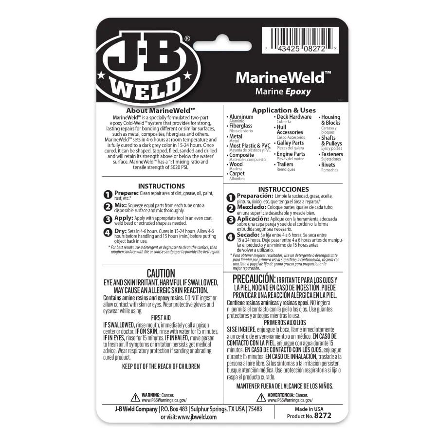 J-B Weld MarineWeld Quick Setting Epoxy Twin Tube, 2-Oz