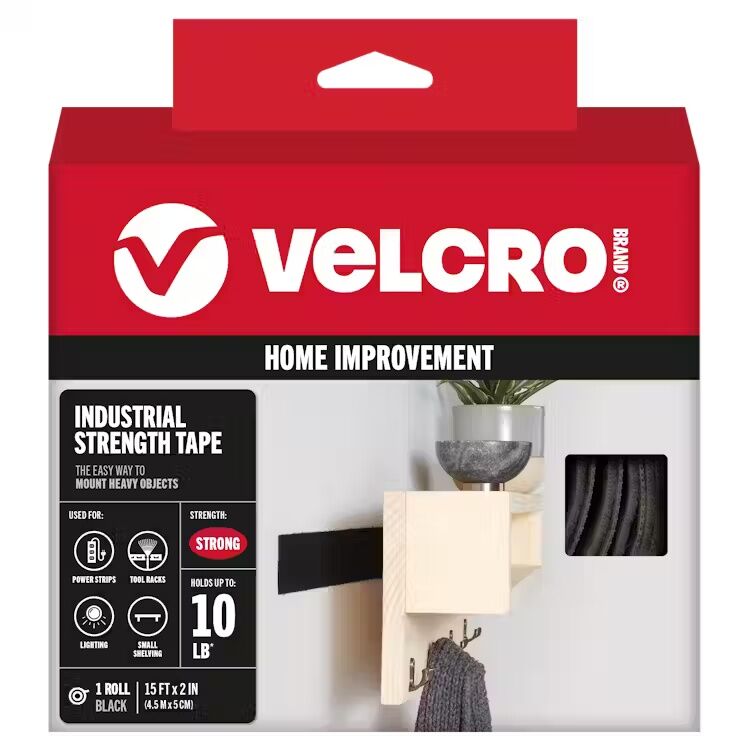 Velcro Black Industrial Strength Tape, 2-In X 4-Ft