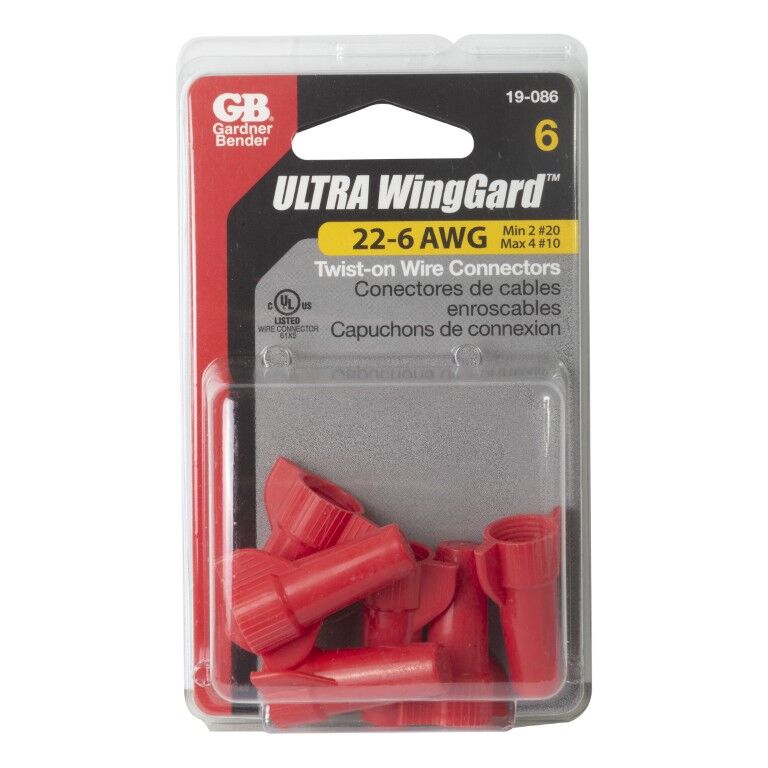 Gardner Bender Red WingGard Ultra Wing-type Twist-On Wire Connector, 22-6 Gauge, 6-Pk
