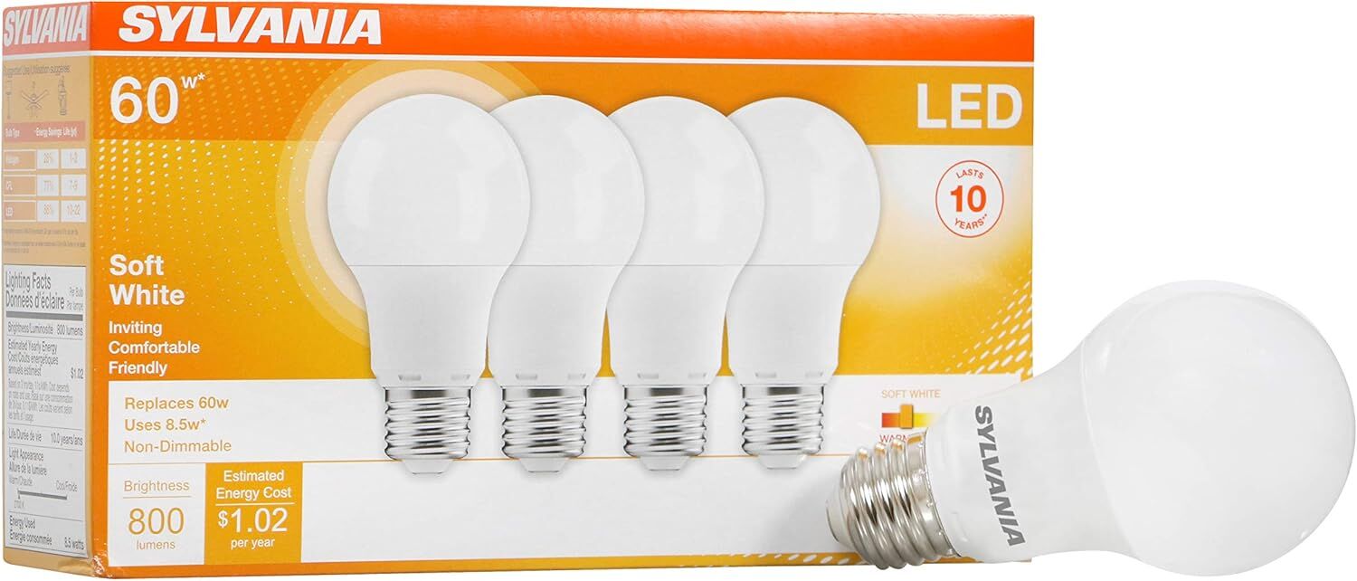 Sylvania A19 8.5 Watt Frosted Soft White LED Light Bulb, 4-Pk